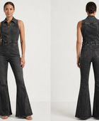 Wholesale Custom Black Denim Jumpsuit Manufacturer Private Label Zip Front Flare Boilersuit