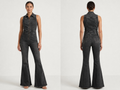 Wholesale Custom Black Denim Jumpsuit Manufacturer Private Label Zip Front Flare Boilersuit