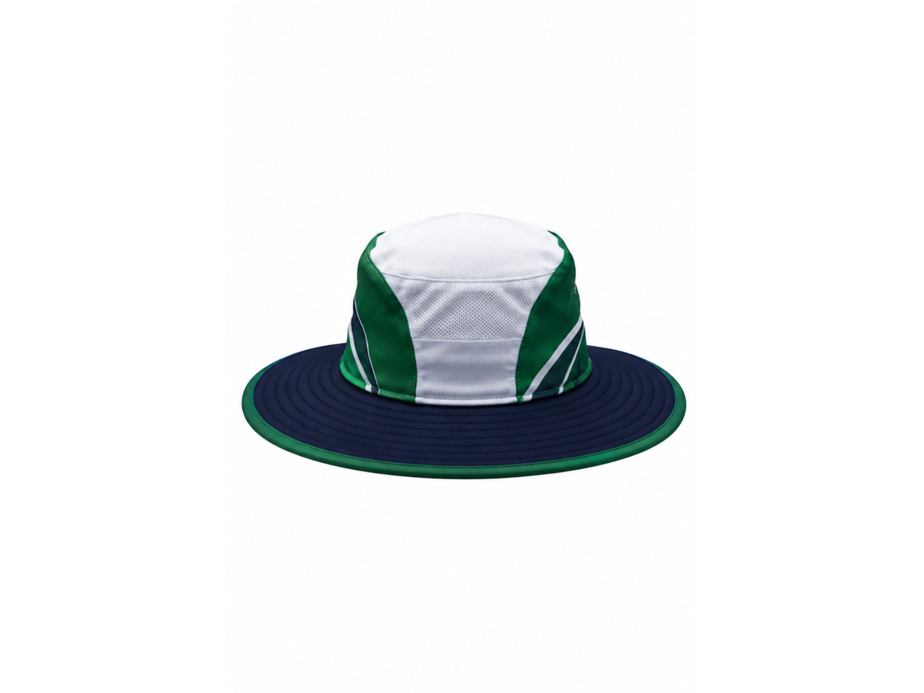 Custom Cricket Sun Hat – White Green Navy Team Headwear for Wholesale Clubs