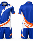 Custom Tennis Uniform – Blue & Orange Polo & Shorts Set, Wholesale Bulk, Low MOQ, Team Uniform