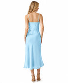 Wholesale Light Blue Satin Prom Dress, Custom Spaghetti Strap Formal Gown Manufacturer for Private Label Boutiques
