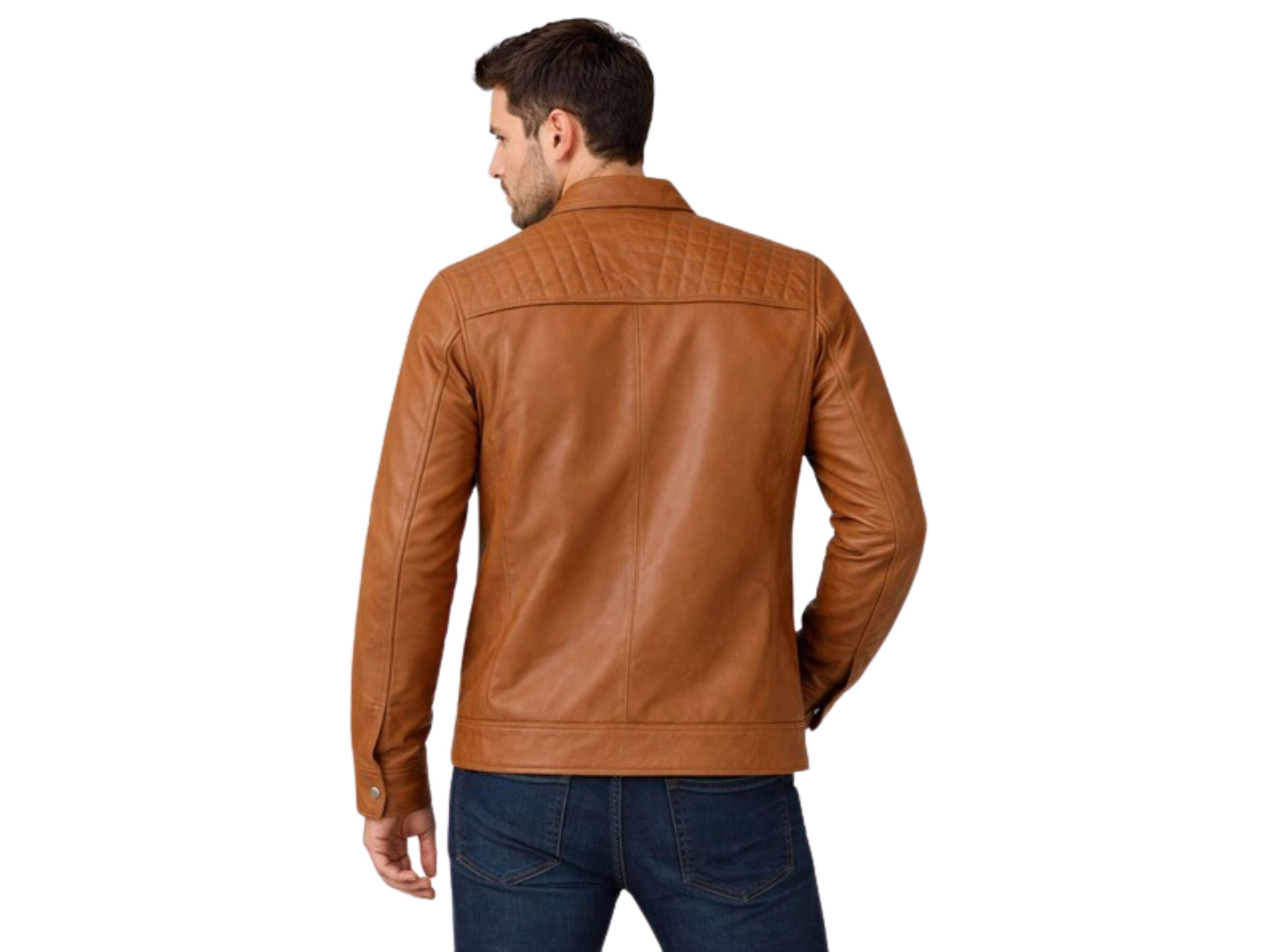 Men’s Cognac Lambskin Leather Cafe Racer Jacket | Wholesale Custom Private Label Manufacturer