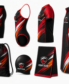 Title: Custom Full Swim Team Package – Black Red Wholesale Team Kit