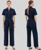 Wholesale Custom Dark Navy Denim Jumpsuit Manufacturer Private Label Zip Front Coverall