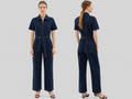 Wholesale Custom Dark Navy Denim Jumpsuit Manufacturer Private Label Zip Front Coverall