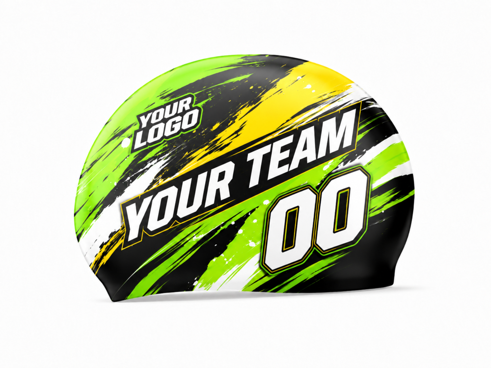 Custom Swim Cap – Green Yellow Wholesale Swim Team Cap front design preview