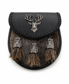 Fur Semi Dress Sporran Dark Brown with Stag Motif and Three Tassels | B2B Low MOQ