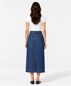 Custom Women’s Dark Blue Denim Midi Skirt for Private Labels