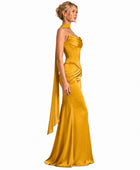Wholesale Gold Satin One Shoulder Prom Dress, Custom Fitted Formal Gown Manufacturer for Private Label Boutiques