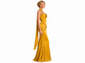 Wholesale Gold Satin One Shoulder Prom Dress, Custom Fitted Formal Gown Manufacturer for Private Label Boutiques