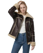 Burgundy Sheepskin Rancher Coat Wholesale | Women’s Curly Faux Shearling Winter Jacket Manufacturer