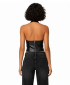Women’s Black Lambskin Leather Halter Top Wholesale | Custom Private Label Leather Crop Top Manufacturer