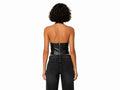 Women’s Black Lambskin Leather Halter Top Wholesale | Custom Private Label Leather Crop Top Manufacturer