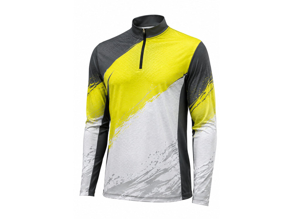 Custom Sublimated Fishing Tournament Jersey | Wholesale Fishing Team Jersey | Yellow White Black Grey | Apparels Bridge front design preview