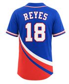 Custom Blue Red Baseball Jersey | Wholesale Button Front Team Jersey for Bulk Orders
