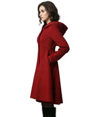 Red Wool Hooded Coat Women Wholesale | Custom A-Line Winter Cape Coat Manufacturer