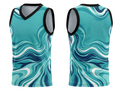 Custom Sublimated Basketball Jersey – Aqua Blue Marble Wave Design | Wholesale Basketball Jersey Manufacturer