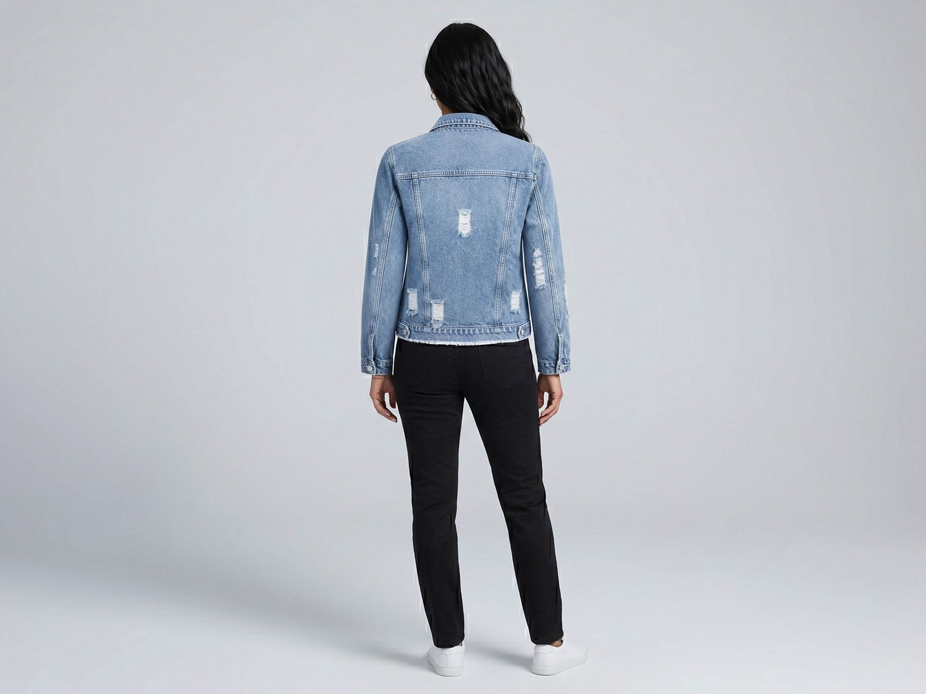 Wholesale Custom Light Blue Cropped Denim Jacket Manufacturer Private Label Distressed Jean Jacket