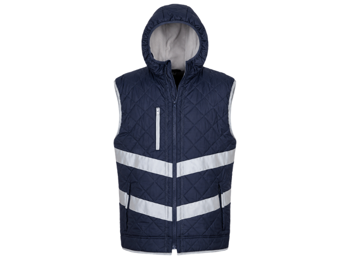Kensington Hooded Gilet B2B Low MOQ Reflective Showerproof Gilet Navy Workwear front design preview