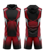 Custom Red Black 7v7 Football Uniform – Sleeveless Hooded Team Set for Clubs