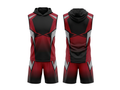 Custom Red Black 7v7 Football Uniform – Sleeveless Hooded Team Set for Clubs