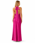 Wholesale Fuchsia Satin Halter Prom Dress, Custom Open Back Formal Gown Manufacturer for Private Label Boutiques