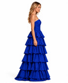 Wholesale Cobalt Blue Satin Tiered Prom Dress | Custom Strapless Ruffle Gown Manufacturer for Boutiques