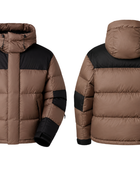 Contrast-Panel Hooded Duck Down Puffer Jacket – Taupe Brown and Black | B2B Low MOQ