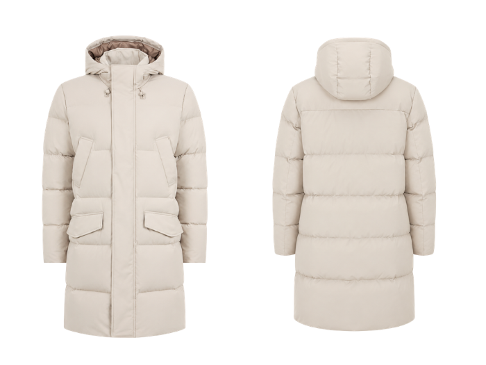 Long Hooded Duck Down Puffer Coat – Ivory | B2B Low MOQ