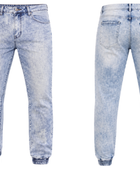 Custom Light Blue Acid Wash Men’s Denim Jogger Pants B2B