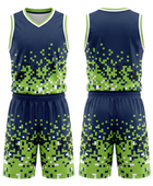 Custom Navy Blue, Lime Green, White & Black Basketball Sublimated Uniform