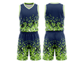 Custom Navy Blue, Lime Green, White & Black Basketball Sublimated Uniform