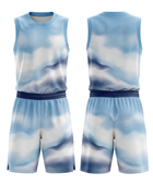 Custom Sky Blue, White & Navy Cloud Print Basketball Sublimated Uniform