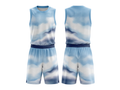 Custom Sky Blue, White & Navy Cloud Print Basketball Sublimated Uniform