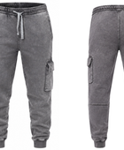 Custom Washed Grey Acid Wash Cargo Jogger Pants B2B