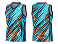 Custom Sublimated Basketball Jersey – Aqua Blue Orange Abstract Design | Wholesale Manufacturer