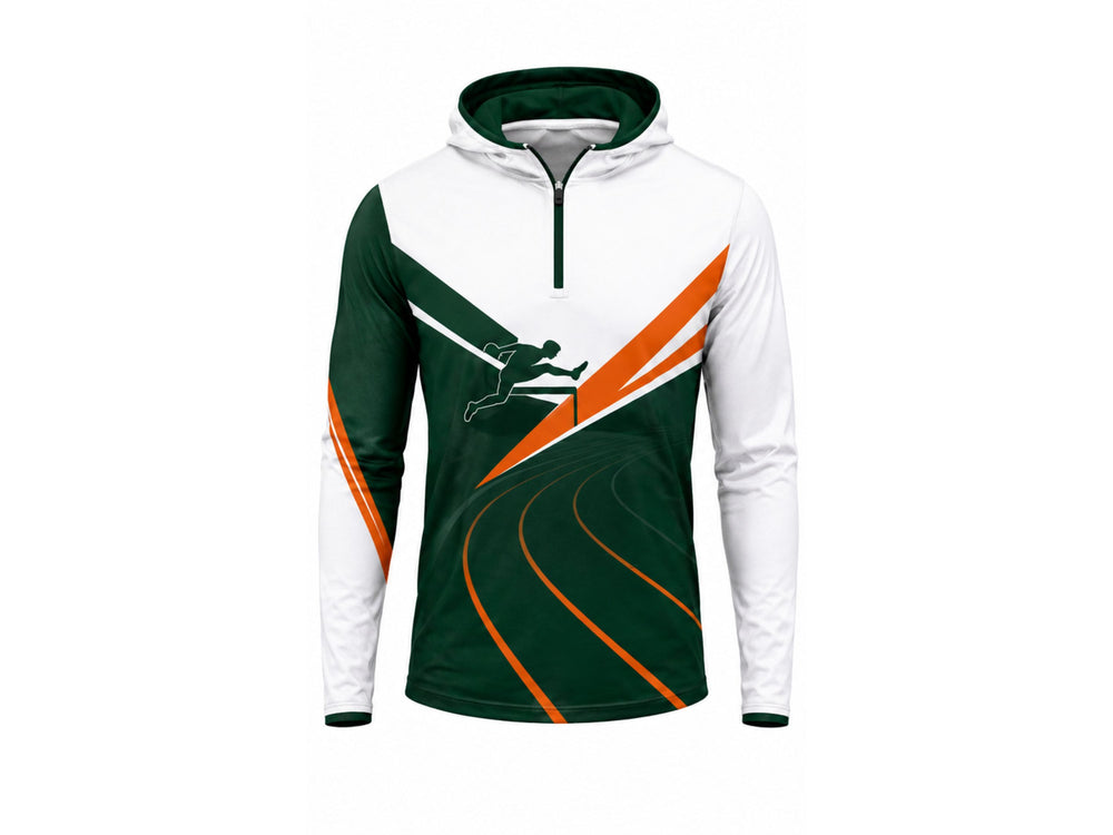 Track and Field Hoodie – Green, White and Orange Custom Wholesale Teamwear front design preview