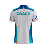 Custom White Teal Soccer Coach Polo Shirt | Wholesale Team Staff Apparel for Bulk Orders
