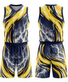 Custom Yellow, Navy Blue, Silver Gray & White Basketball Sublimated Uniform