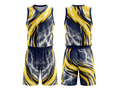 Custom Yellow, Navy Blue, Silver Gray & White Basketball Sublimated Uniform