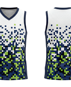 Custom White Navy Pixel Sublimated Basketball Jersey | Wholesale Basketball Jersey Manufacturer