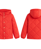 Diamond-Quilted Hooded Duck Down Puffer Jacket – Coral Red | B2B Low MOQ