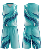 Custom Aqua, Teal, Navy Blue & White Basketball Sublimated Uniform