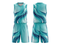 Custom Aqua, Teal, Navy Blue & White Basketball Sublimated Uniform