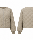 Women’s Diamond-Quilted Round-Neck Duck Down Jacket – Beige | B2B Low MOQ