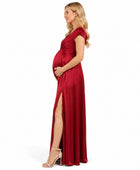 Wholesale Red Satin Maternity Prom Dress, Custom V Neck Formal Gown Manufacturer for Private Label Boutiques