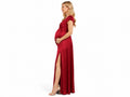 Wholesale Red Satin Maternity Prom Dress, Custom V Neck Formal Gown Manufacturer for Private Label Boutiques
