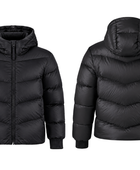 Women’s Chevron-Quilted Hooded Duck Down Puffer Jacket – Black | B2B Low MOQ