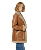 Tan Sheepskin Rancher Coat Wholesale | Women’s Curly Faux Shearling Winter Jacket Manufacturer