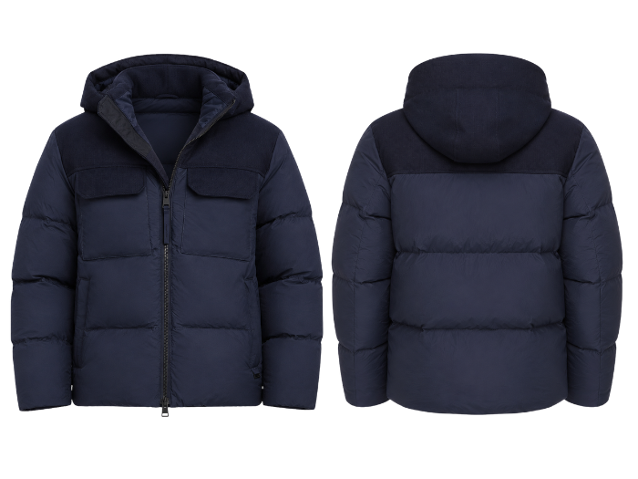 Hooded Chest-Pocket Goose Down Puffer Jacket – Dark Navy Blue | B2B Low MOQ